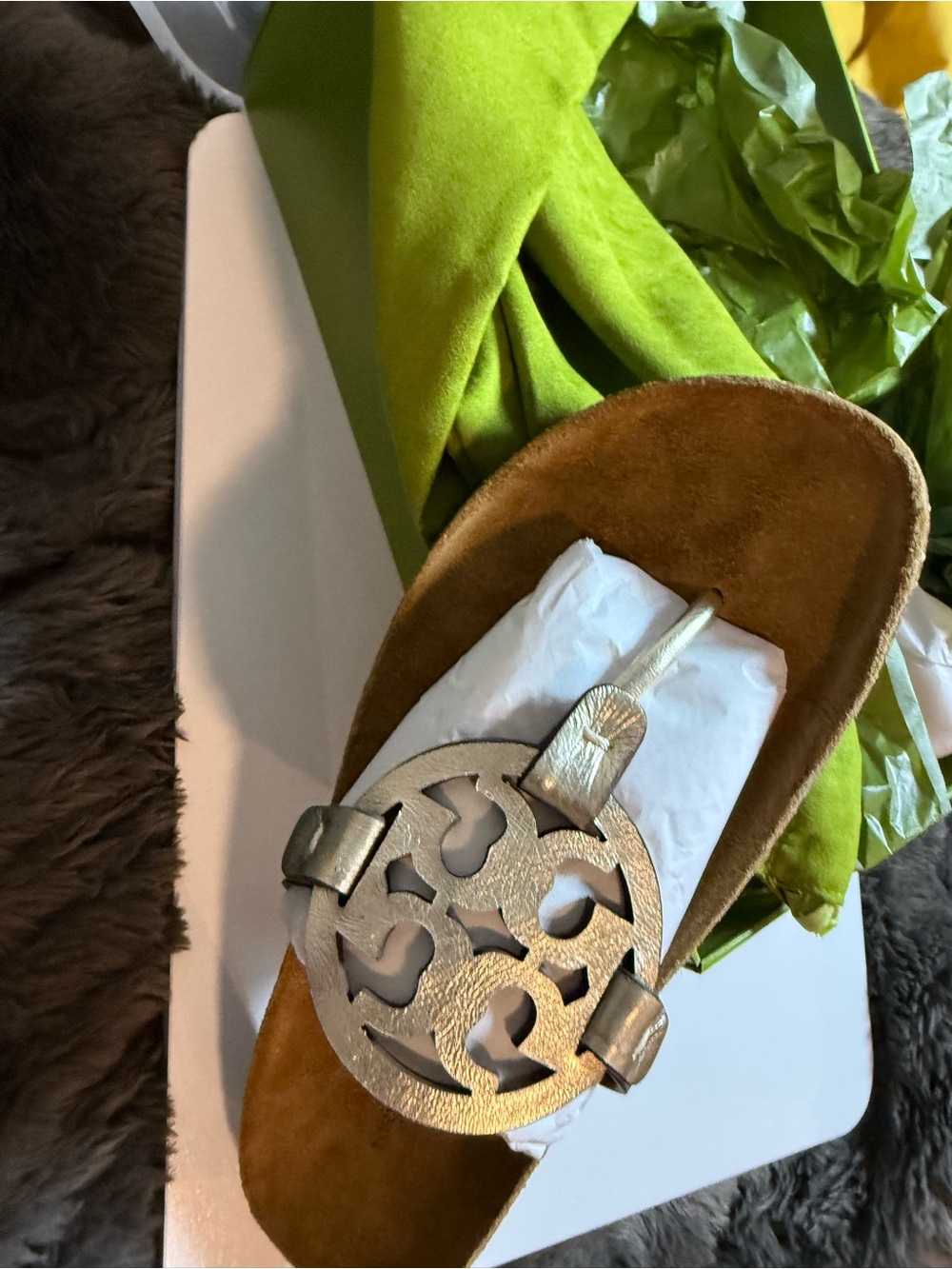 TB Silver Medallion Slide Sandal